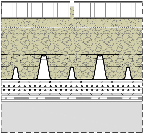 60HUP_Aufbau Dränageplatte DIADRAIN 60H-UP - verfüllt Lava/ Einkorn-Beton